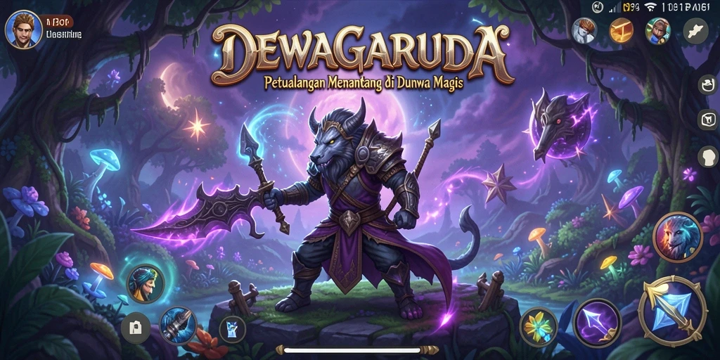 Tampilan gameplay DEWAGARUDA yang penuh aksi dan keajaiban.