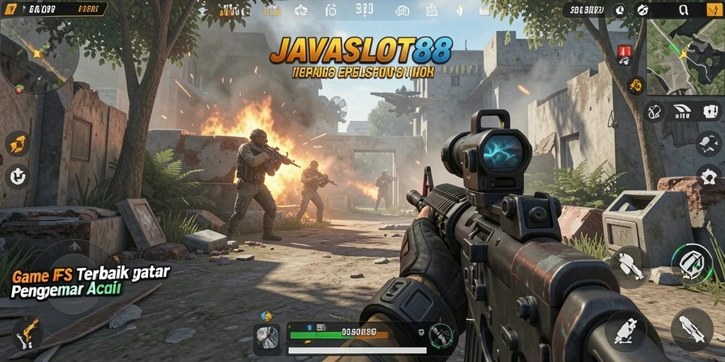 Tampilan menegangkan dari gameplay <strong>JAVASLOT88</strong> dengan aksi tembak-menembak yang intens.