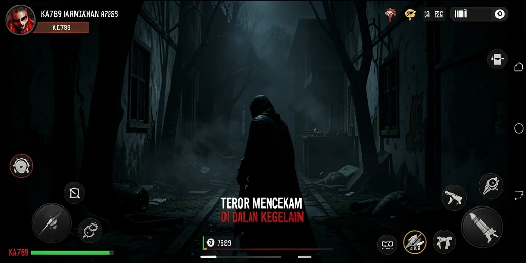 Tampilan gameplay KA789 yang mencekam dan menegangkan saat menjelajahi tempat angker.