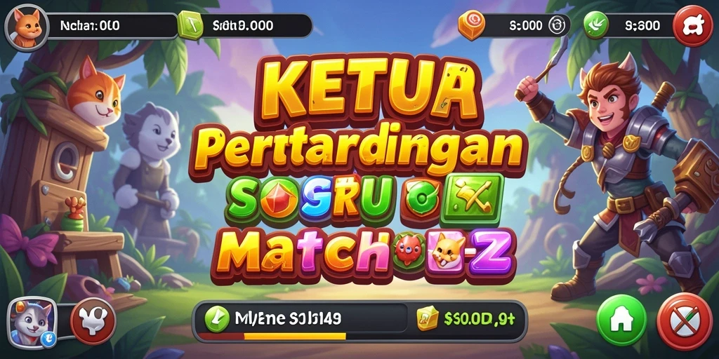 Screenshot gameplay KETUA dengan tampilan level Match-3 yang menampilkan objek berwarna.