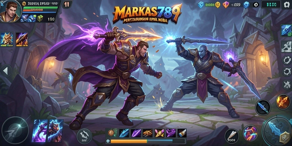 Tampilan gameplay seru dari MARKAS789 dalam arena MOBA.