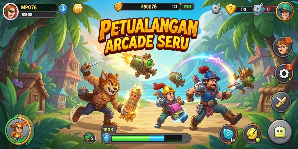 Menampilkan gameplay seru MPO76 dengan karakter dan rintangan yang menarik.