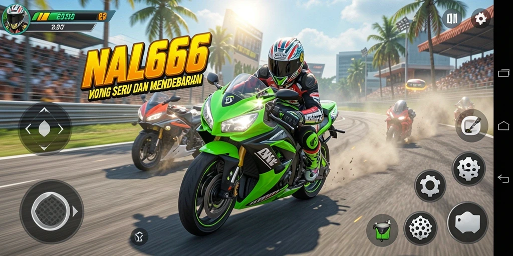 Tampilan gameplay seru di NK666 dengan motor balap mendebarkan.