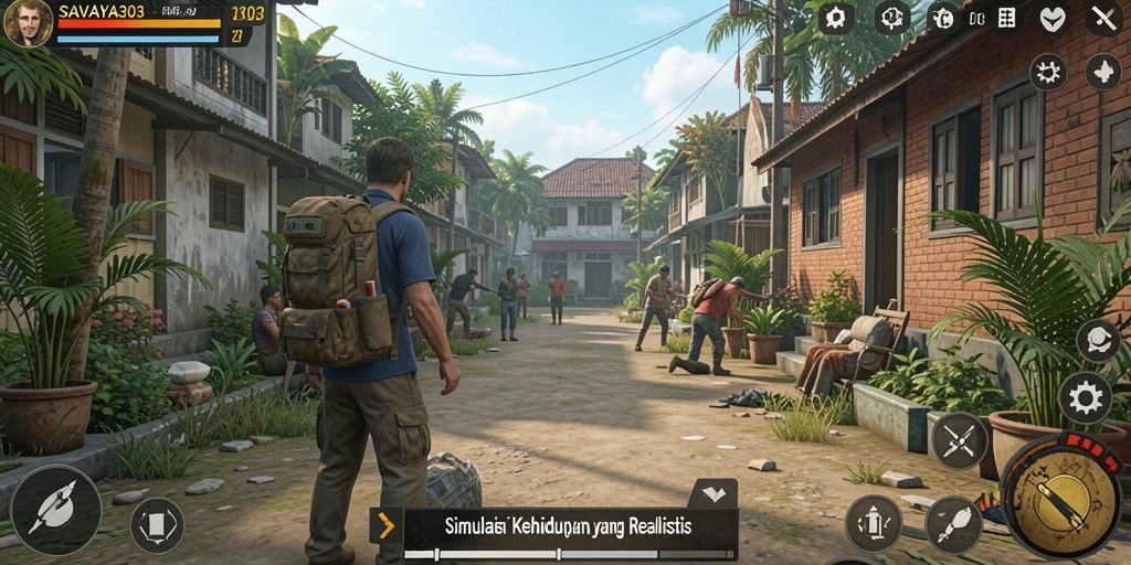 Tampilan screenshot SAVAYA303 yang menunjukkan interaksi karakter dalam simulasi kehidupan.