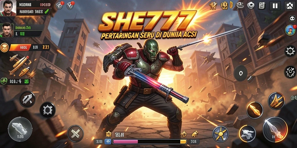 Tampilan gameplay SHE777 dengan aksi pertarungan yang mendebarkan.