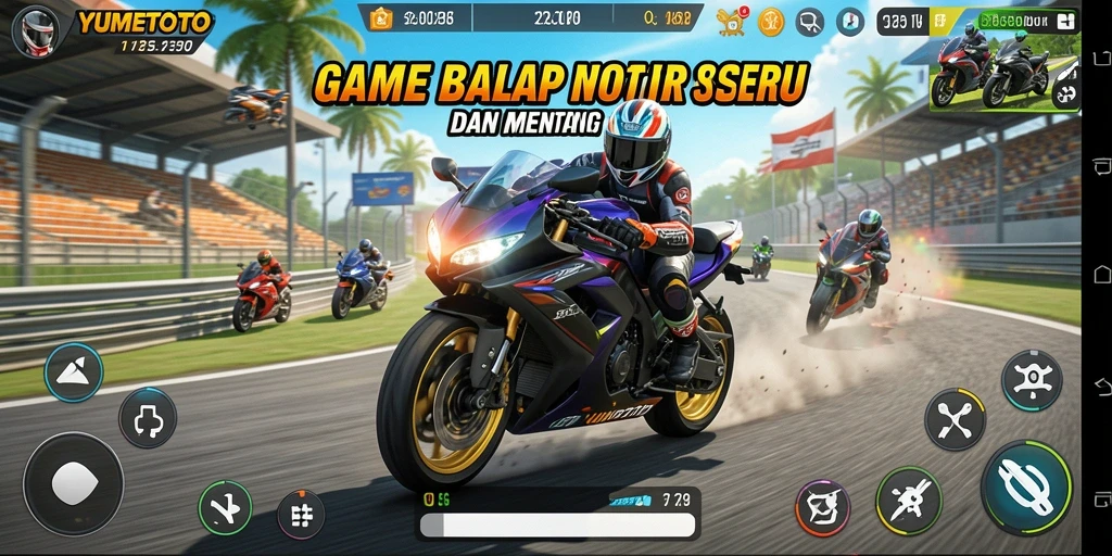 Gameplay seru YUMETOTO dengan balapan motor yang mendebarkan.